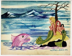 Joel Beck Original Art Mermaids Admired by Pink Fish