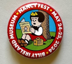 Button 295:  Nancy  Fest Reading by Tree