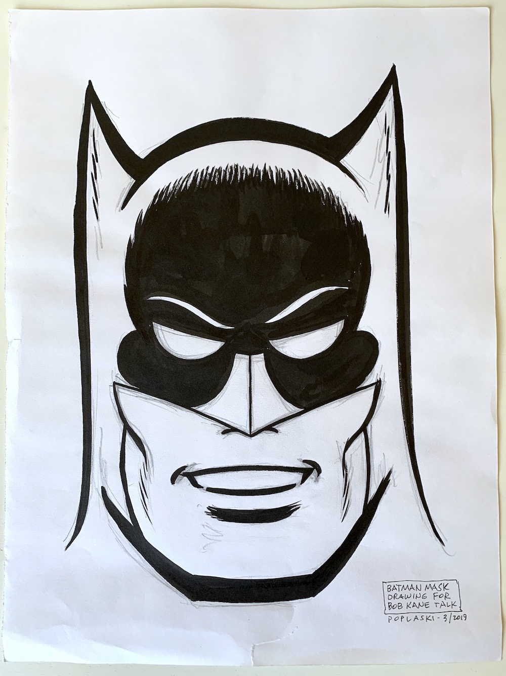 Peter Poplaski Art: BATMAN MASK preliminary drawing (2019)